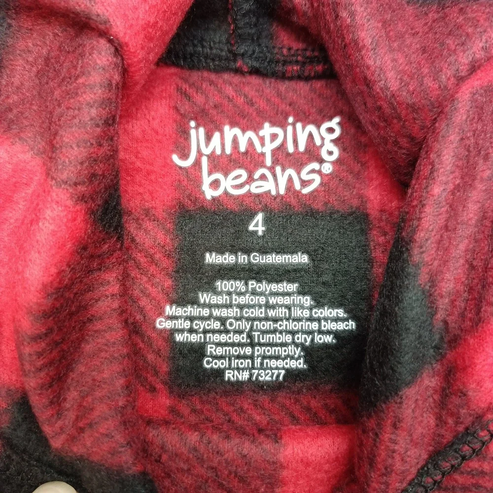 Jumping Beans Girls 4 Red Black Buffalo‎ Plaid Fleece Hoodie Cozy Festive Casual